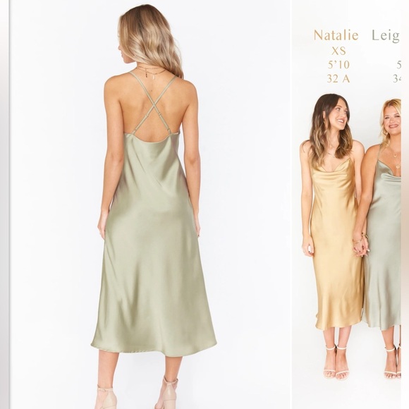 Show Me Your MuMu Verona Cowl Neck Midi in Moss Green Luxe Satin Small - Picture 3 of 9